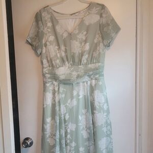 eshakti Mint Green and White Floral Fit-and-Flare Dress